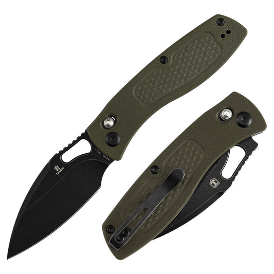 Tenable Heron B2124V5 front view – 3.13" blackwash Nitro-V leaf-shaped folding knife
