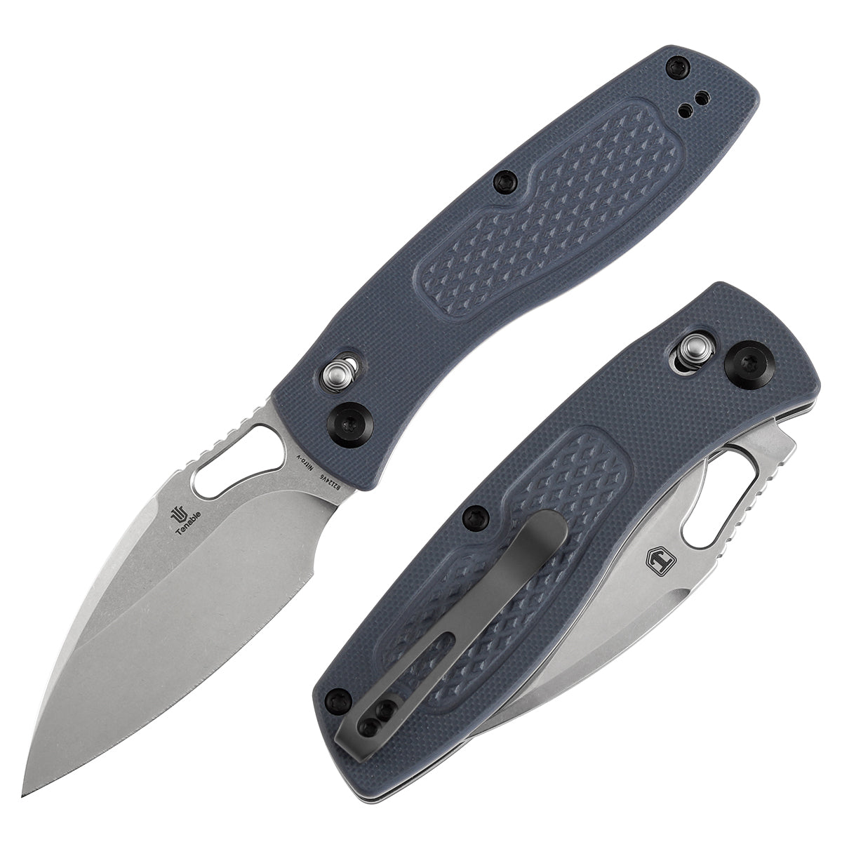 Tenable Heron B2124V6 front view – 3.13" stonewashed Nitro-V leaf-shaped folding knife