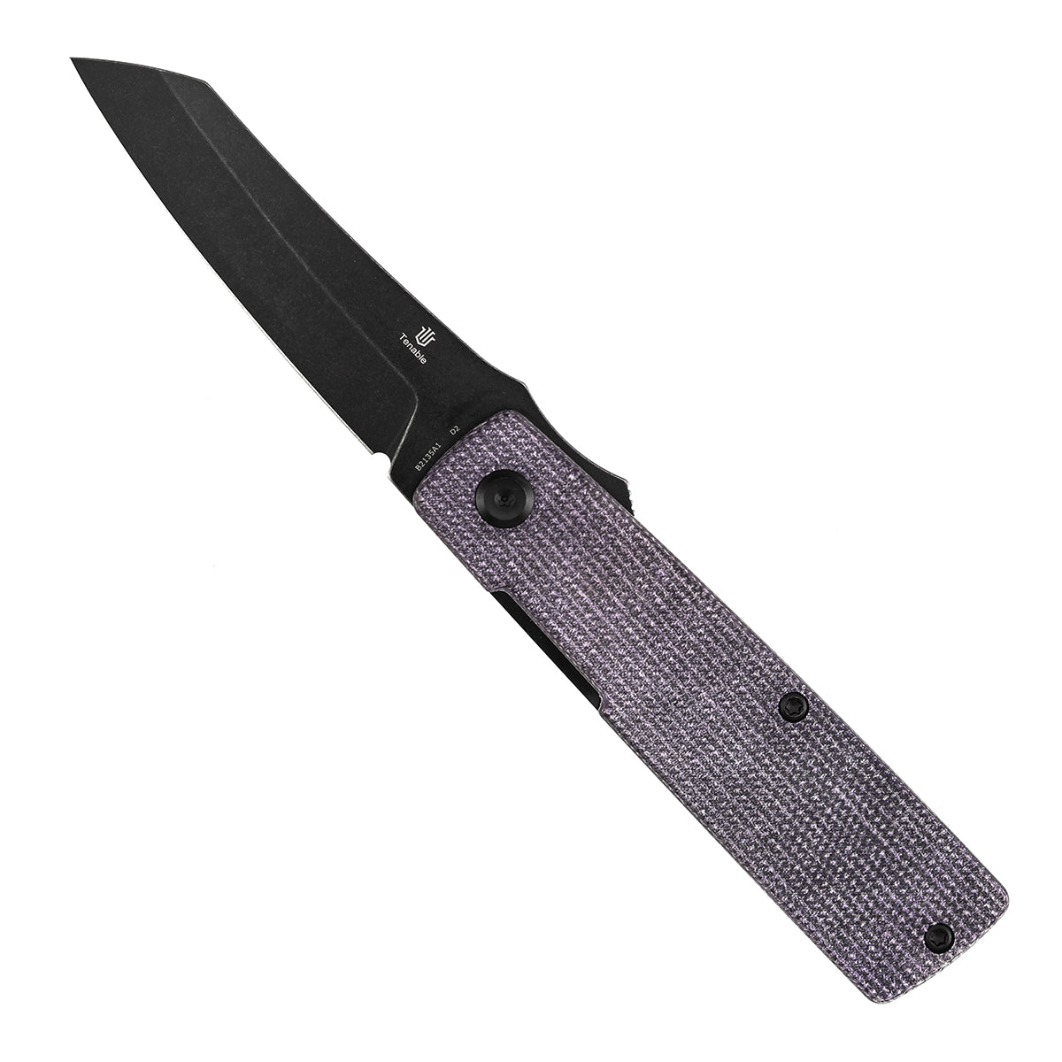 Tenable Higonokami B2135A1 open position showing Black Stonewashed D2 reverse tanto blade