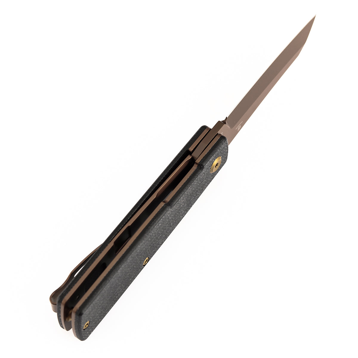 Tenable Higonokami B2135A2 blade detail – Rose Gold Coating D2 reverse tanto