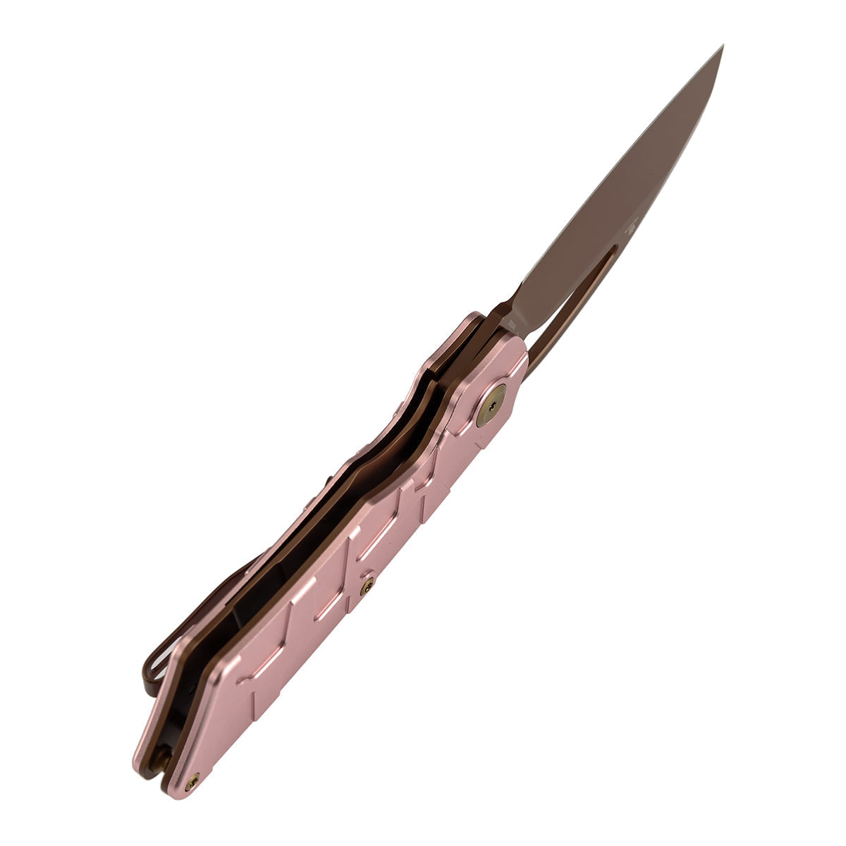 Tenable Goblin L B3016A1 blade detail – 3.08″ Rose Gold 14C28N sheepsfoot, flat grind, Marshall Noble design