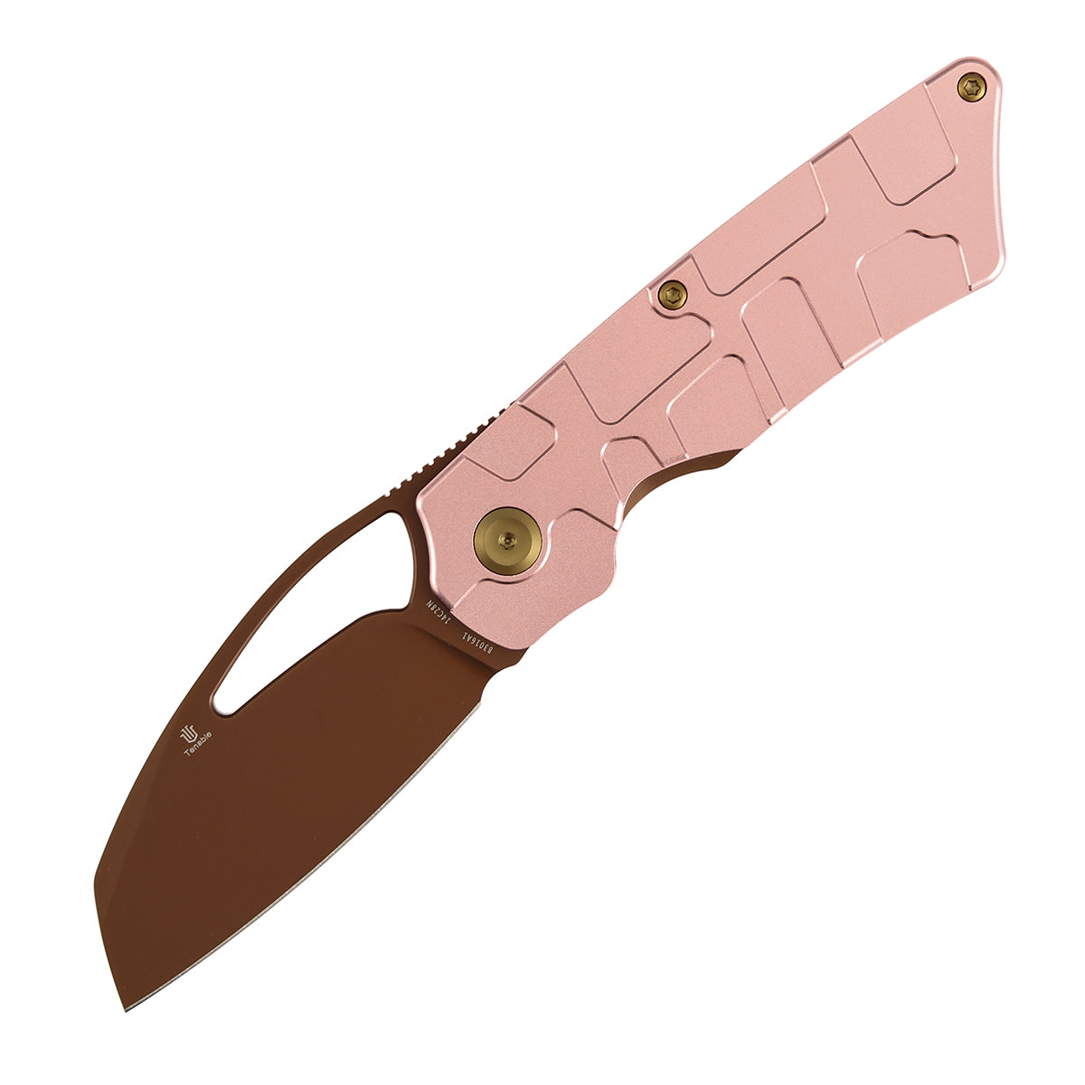 Tenable Goblin L B3016A1 closed view – rose gold anodized aluminum with amphibian-inspired geometric texture handle