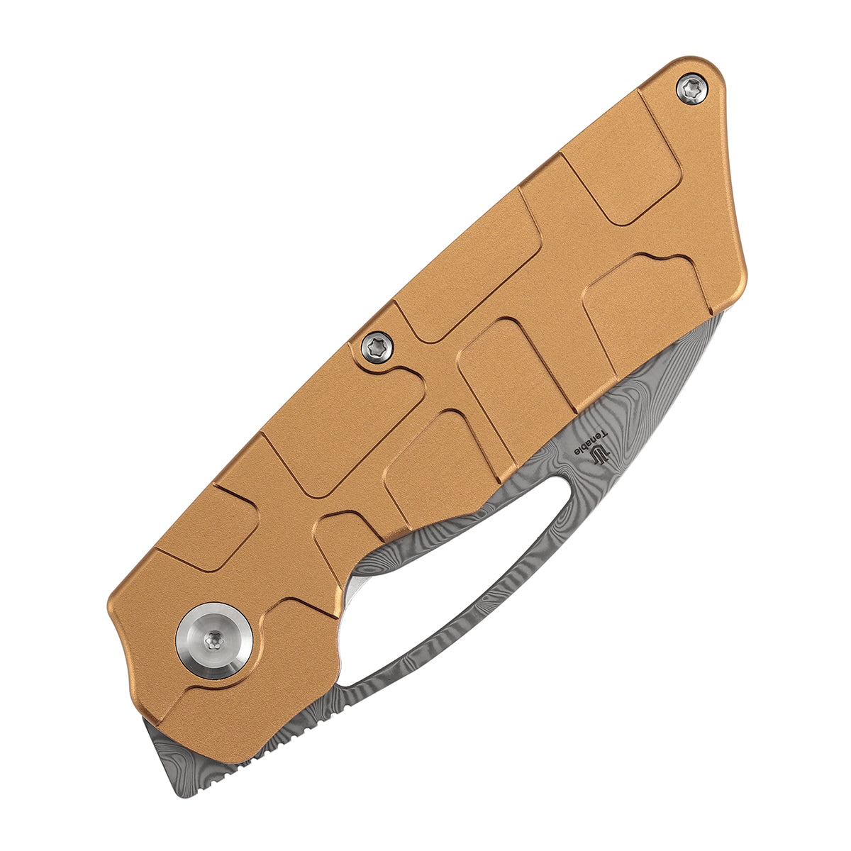 Tenable Goblin L B3016A2 blade detail – water ripple Damascus sheepsfoot