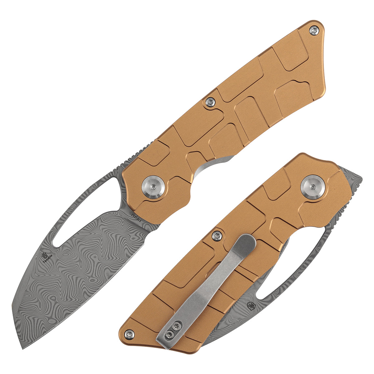 Tenable Goblin L B3016A2 front view – 3.08" water ripple Damascus sheepsfoot folding knife