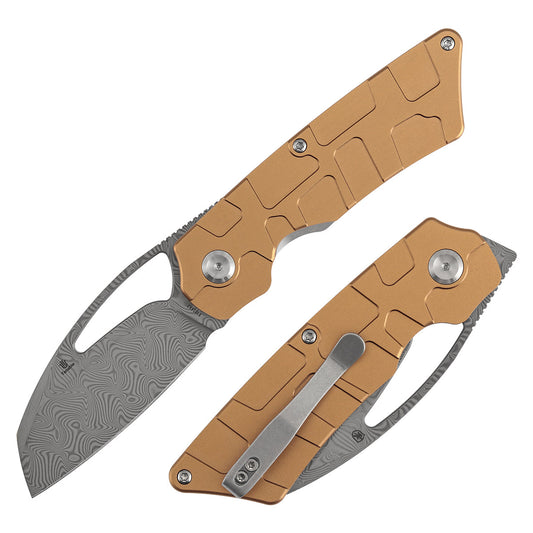 Tenable Goblin L B3016A2 front view – 3.08" water ripple Damascus sheepsfoot folding knife