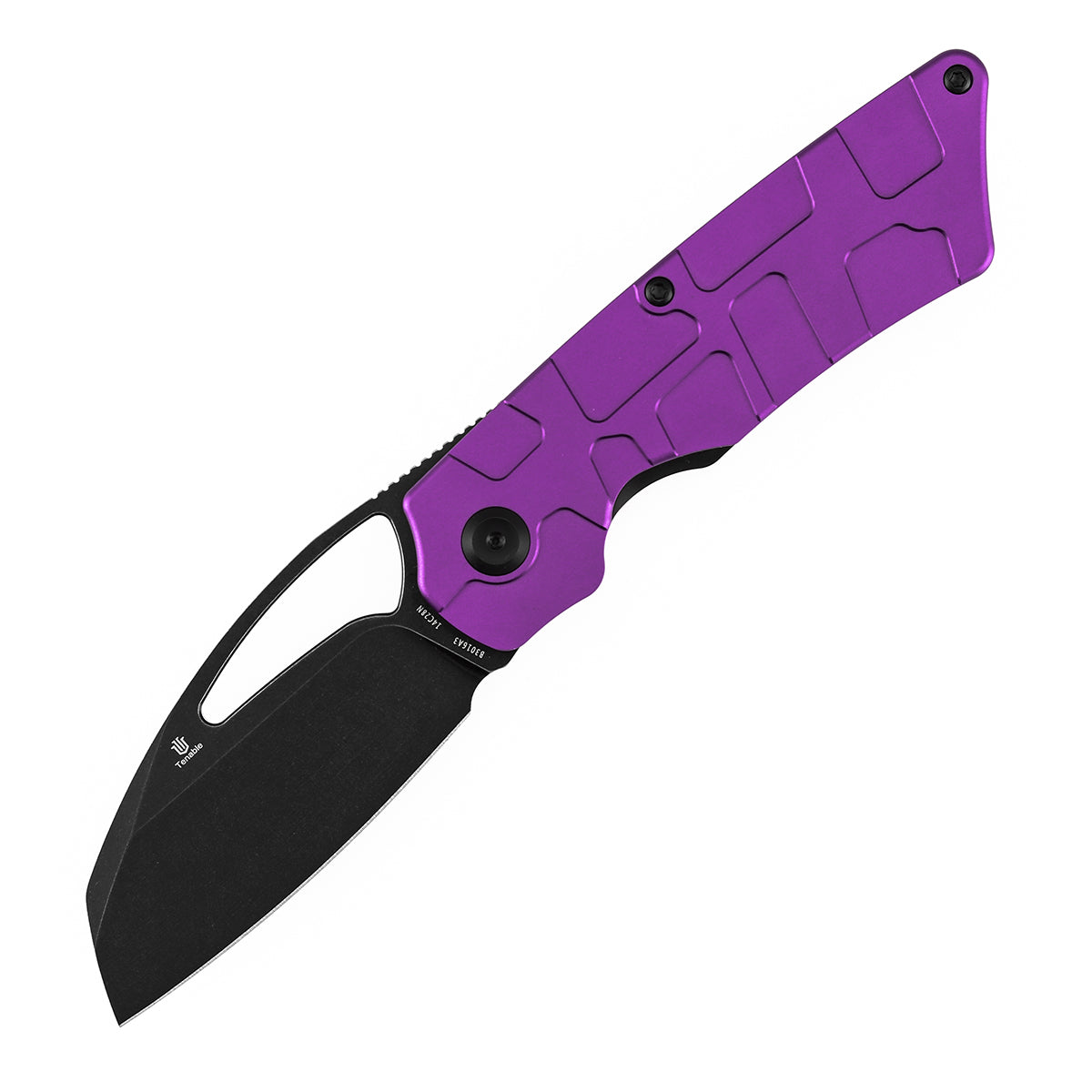 Tenable Goblin L B3016A3 closed view – purple anodized aluminum with amphibian-inspired geometric texture handle