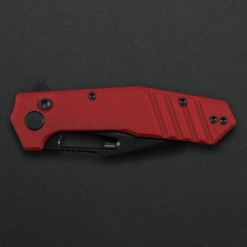 Critical Strike Rowdy B508-RDBF red G10 handle scales with black hardware