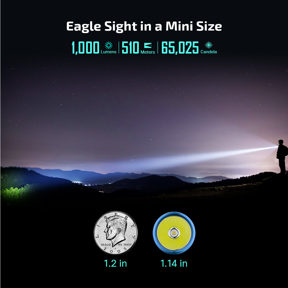 Olight Baton Turbo Roadster Compact EDC Long-Range Beam 510m 1000 Lumen Rechargeable Flashlight