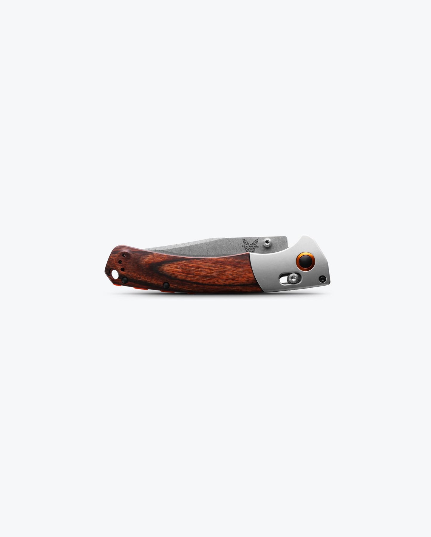 Benchmade Crooked River 15080-2 closed view – gray aluminum and wood