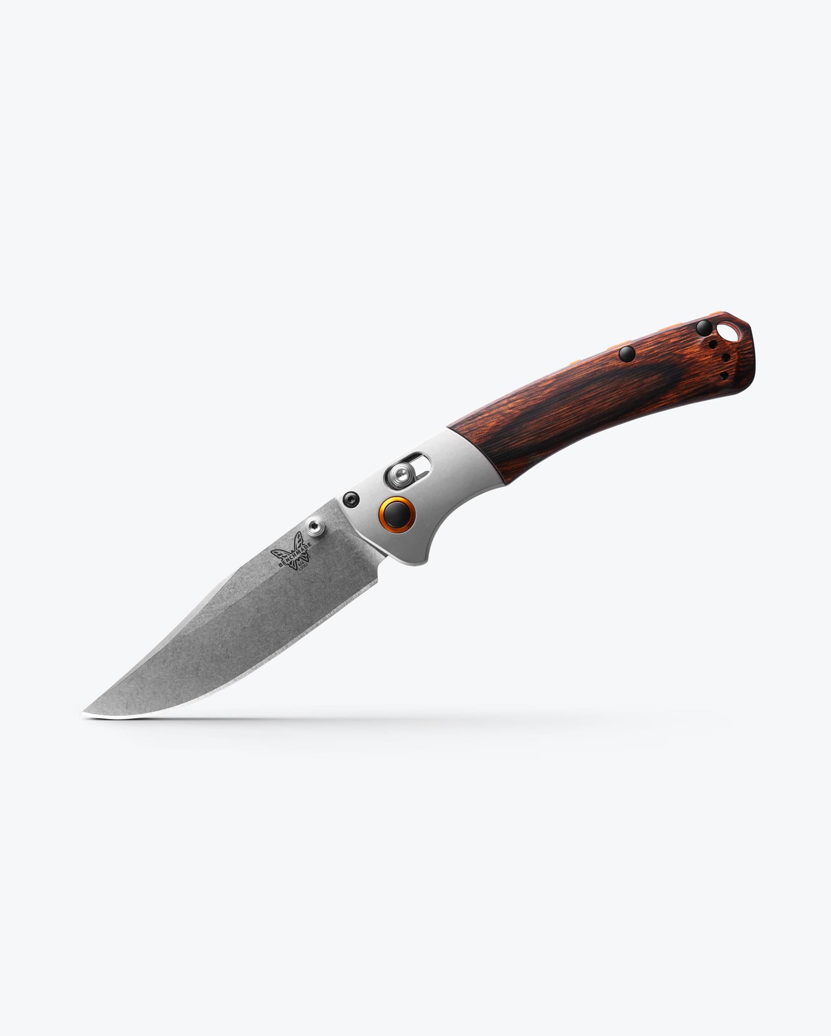 Benchmade Mini Crooked River 15085-2 open position showing CPM-S30V clip point blade