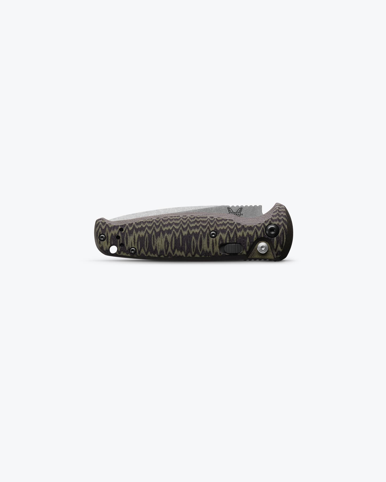 Benchmade 4300-1 CLA closed view – green and black G10 push-button automatic knife