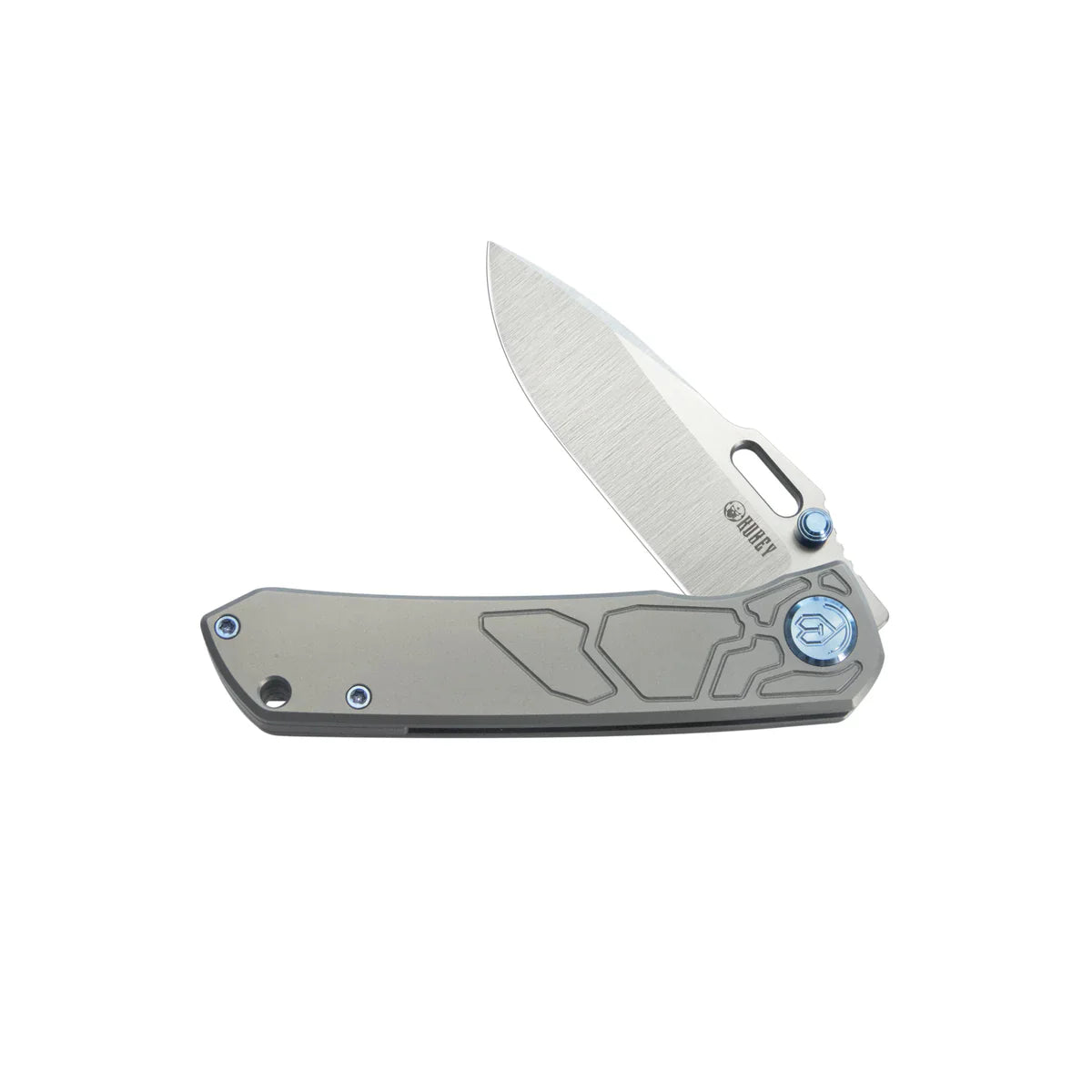 Kubey Blackout Folding Knife 3.15" M390 Belt Satin Drop Point Blade Gray Titanium Handle Frame Lock KB259A