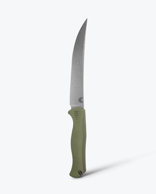 Benchmade Meatcrafter 15500-04 front view – 6″ CPM-154 trailing point fixed blade