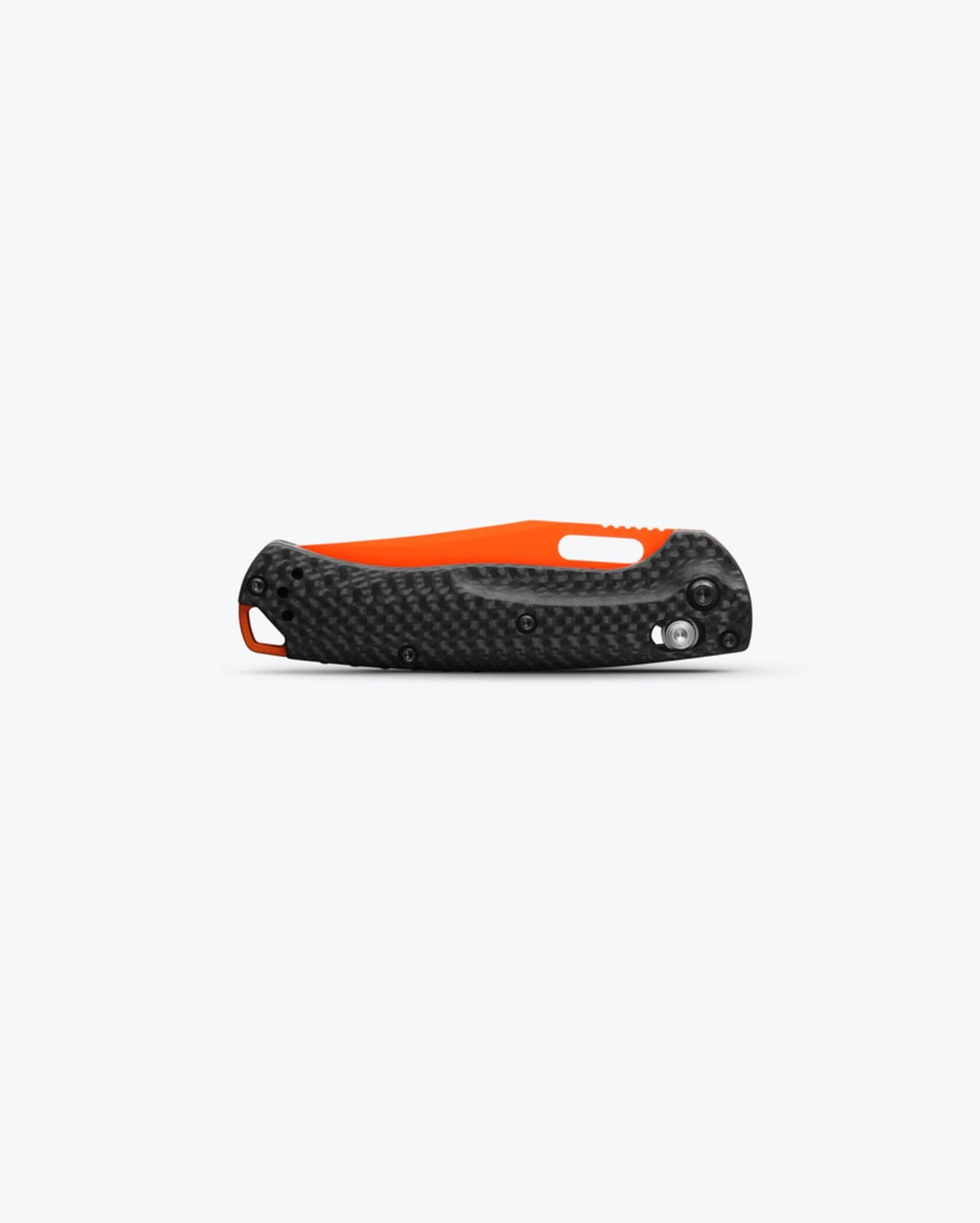 Benchmade Mini Taggedout 15533OR-01 closed view – carbon fiber handle