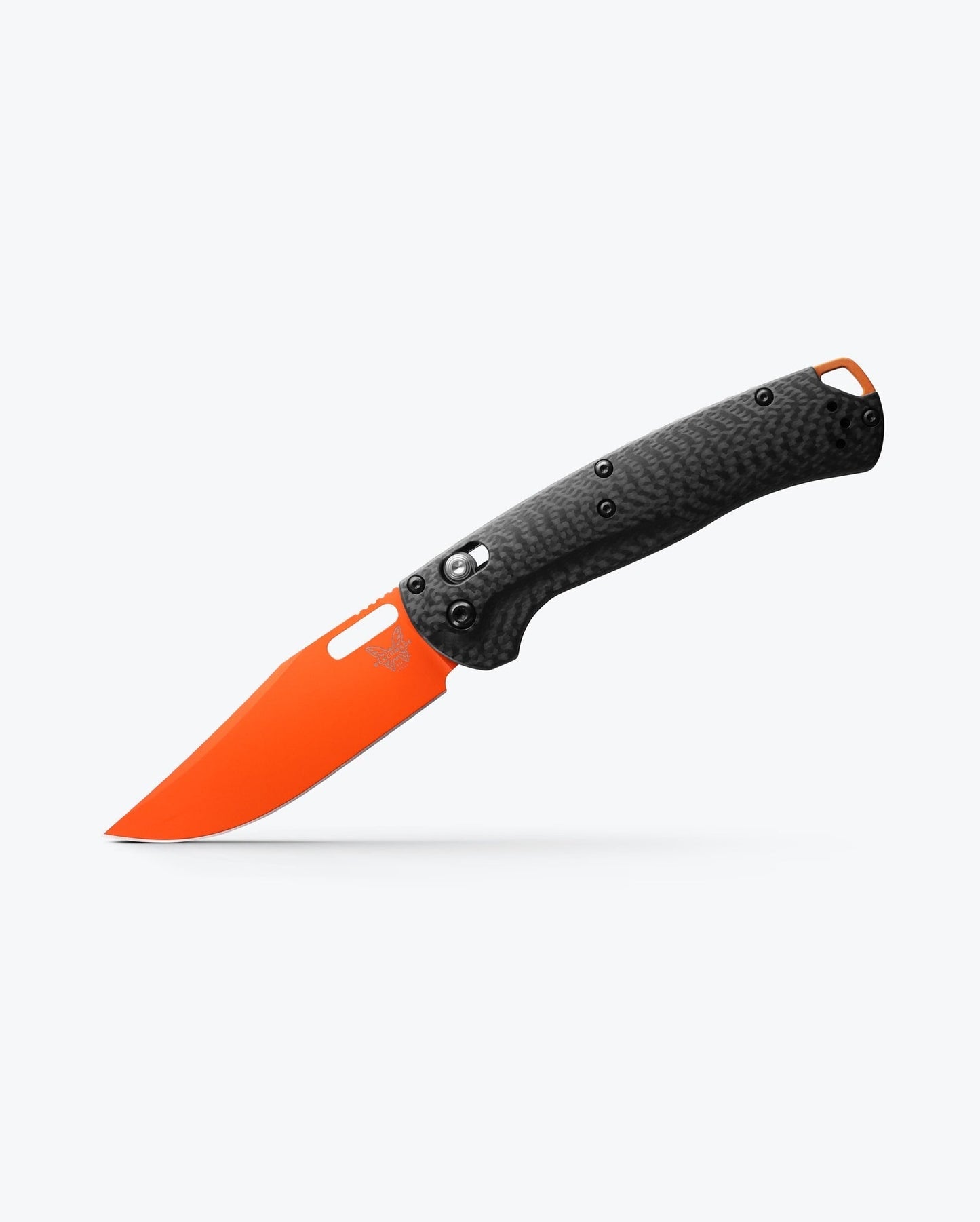 Benchmade Taggedout 15535OR-01 open position showing CPM-MagnaCut clip point blade