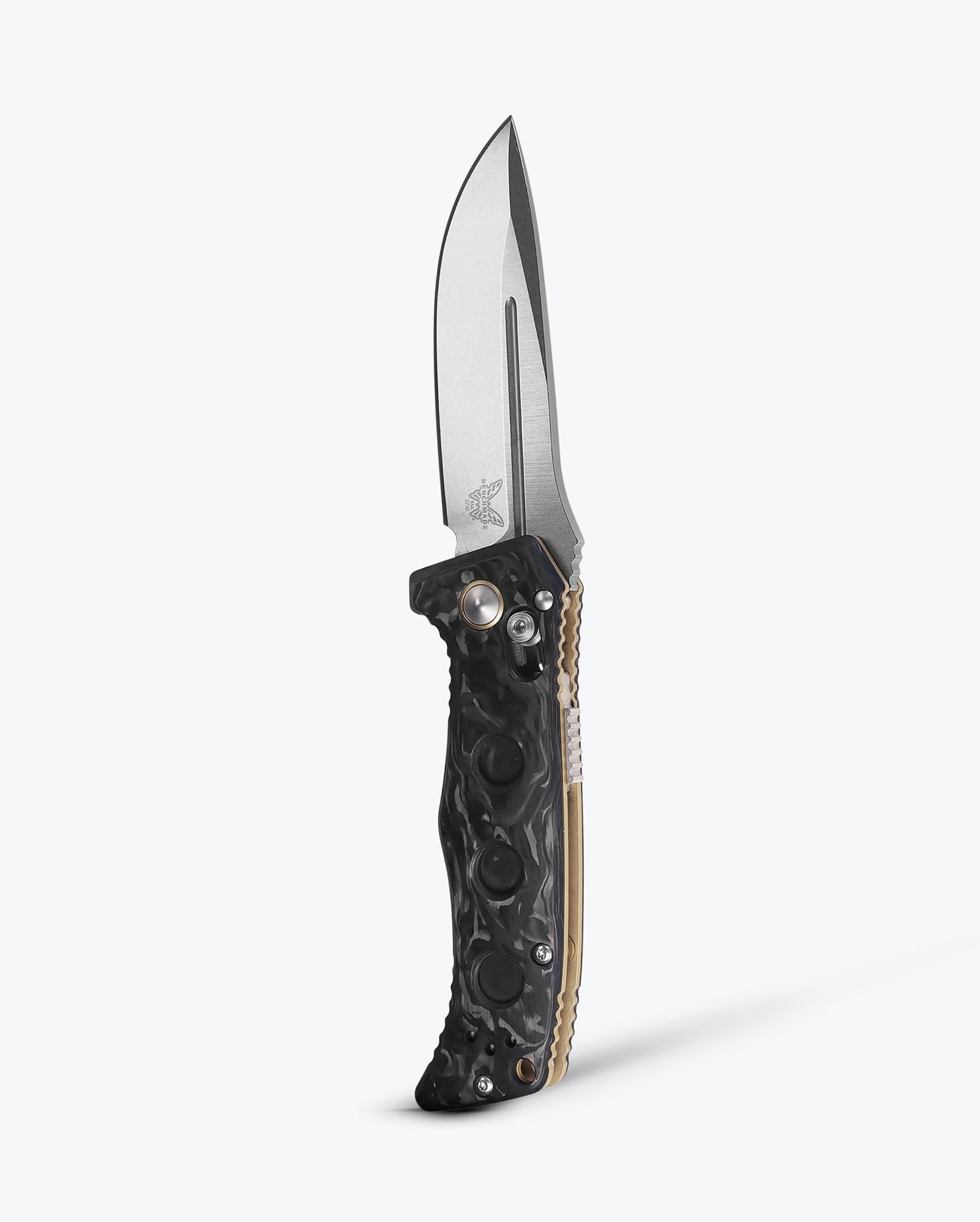 Benchmade 2730-03 Mini Auto Adamas front view, 3.25″ CPM-MagnaCut satin drop point automatic folding knife