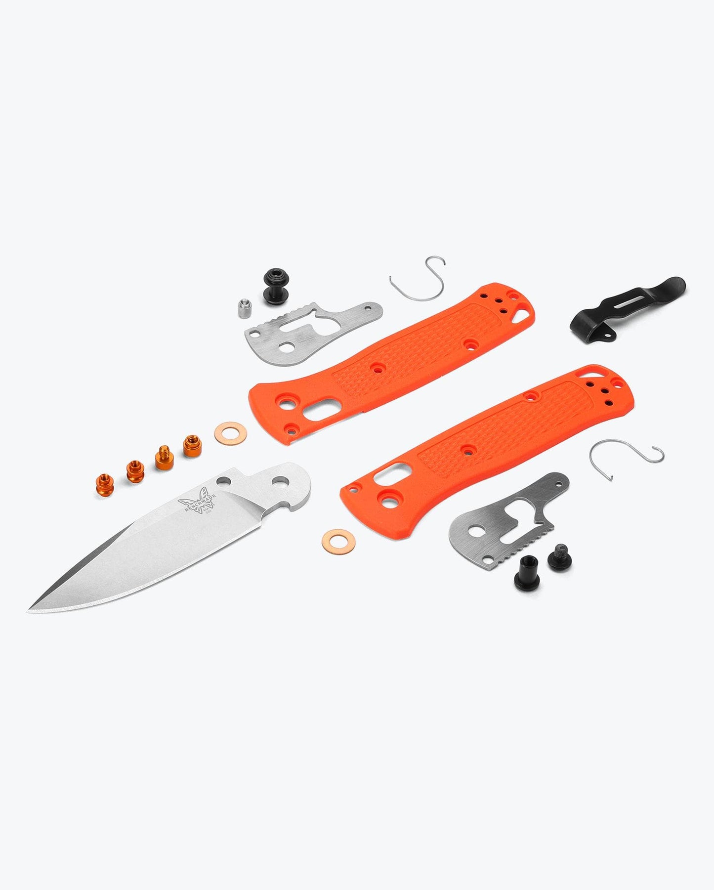 Benchmade Mini Bugout 533 orange Grivory handle and component detail