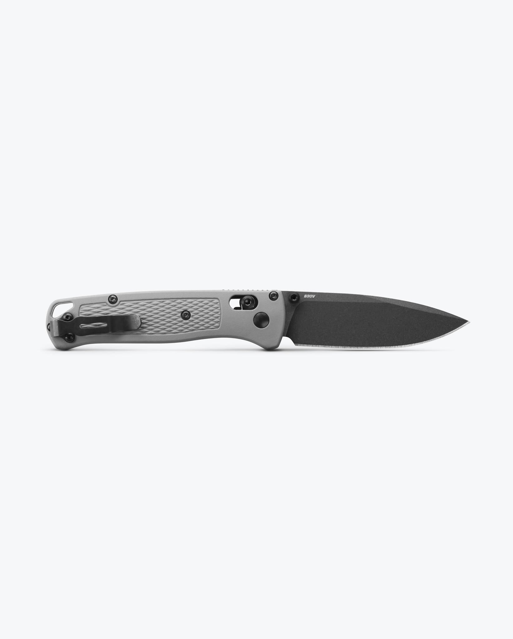 Benchmade Bugout 535BK-08 blade detail, gray Cerakote CPM-S30V drop-point
