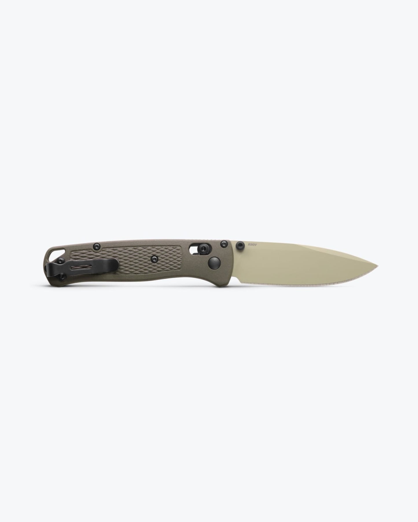 Benchmade Bugout 535TN-11 blade detail – Desert Verde Cerakote CPM-S30V drop point