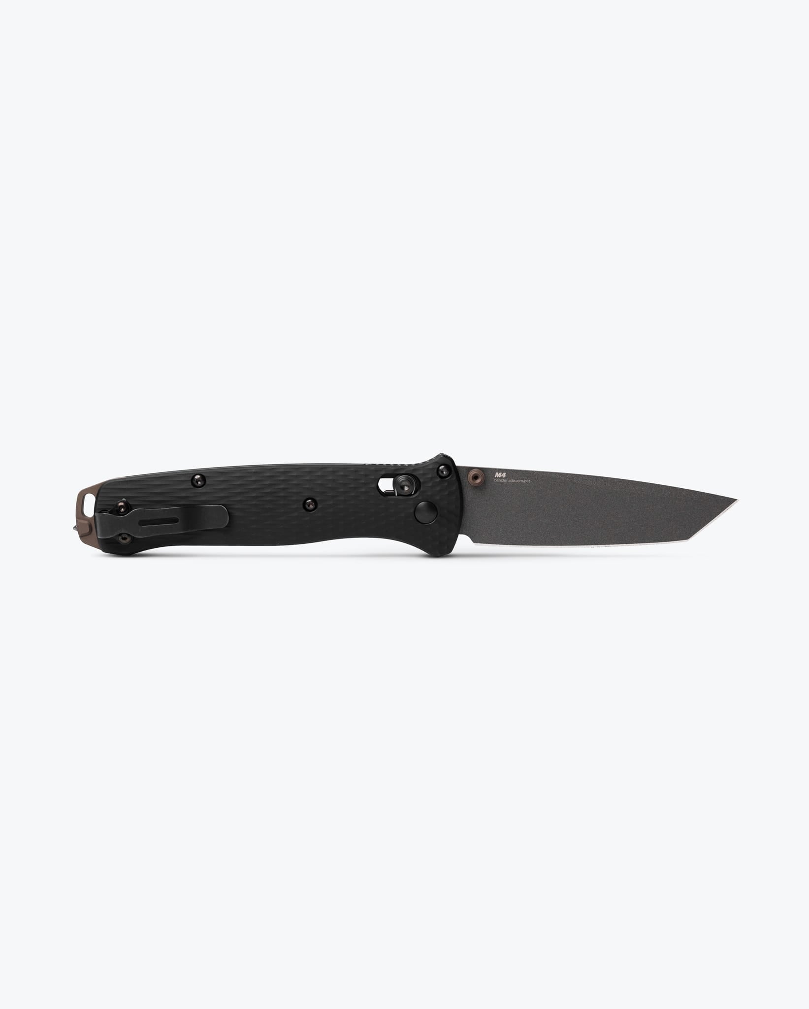 Benchmade Bailout 537GY-03 blade detail, Tungsten Gray Cerakote CPM-M4 tanto