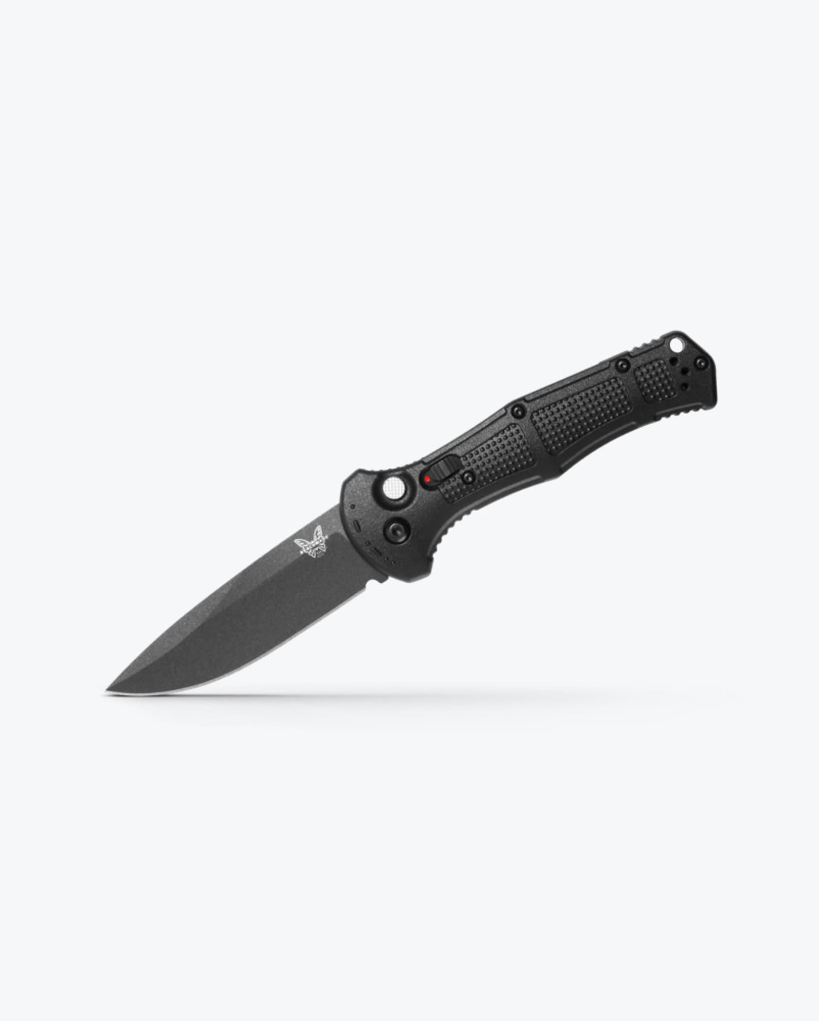Benchmade Claymore 9070BK open position showing CPM-D2 drop-point blade