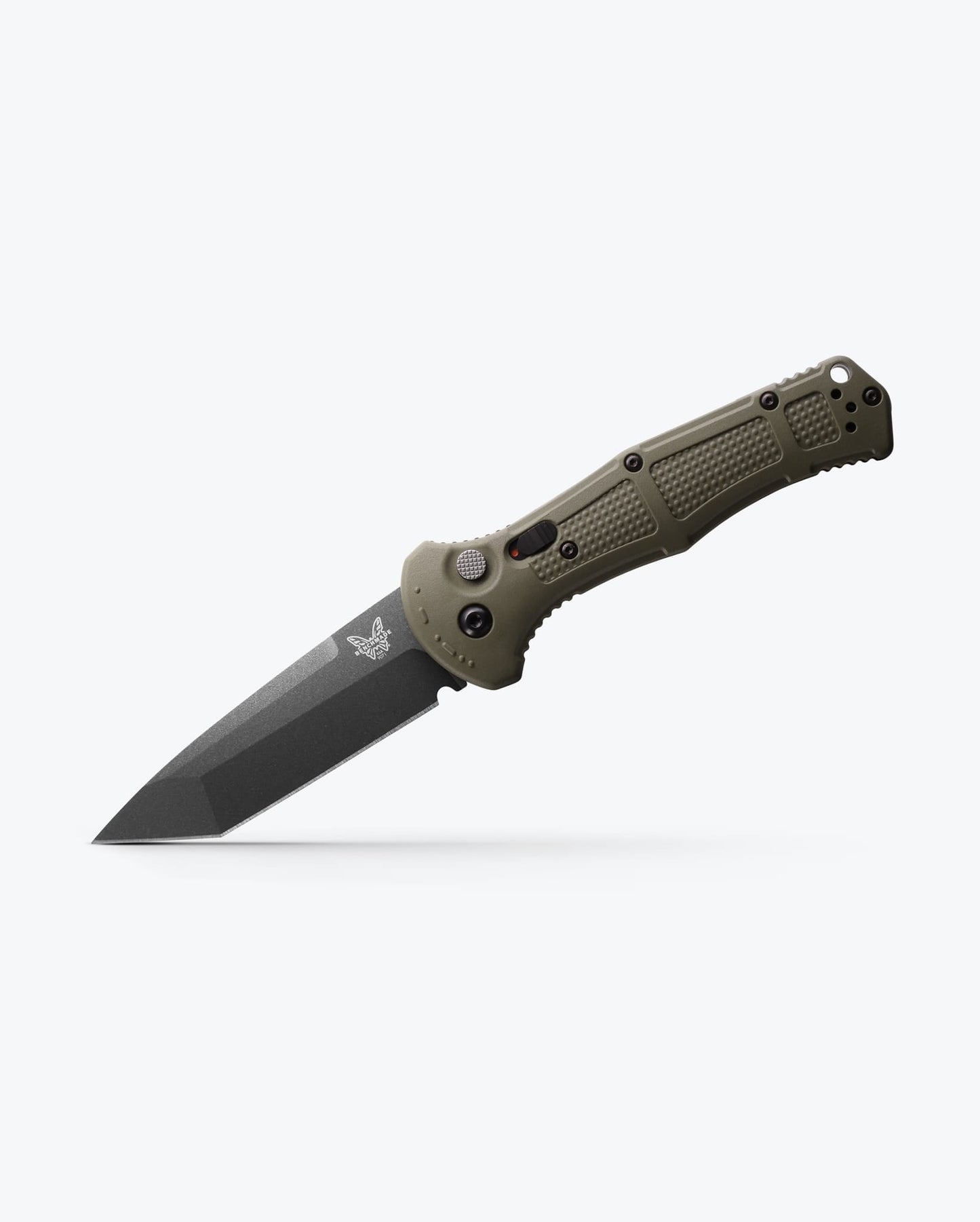 Benchmade Claymore 9071BK-1 open position showing CPM-D2 tanto blade