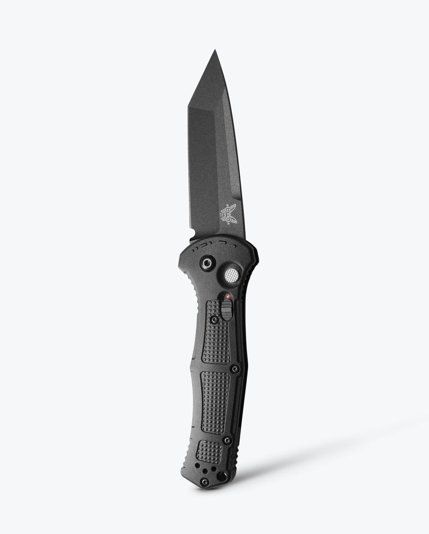 Benchmade Claymore 9071BK front view, 3.60 inch CPM-D2 cobalt black tanto automatic knife black Grivory