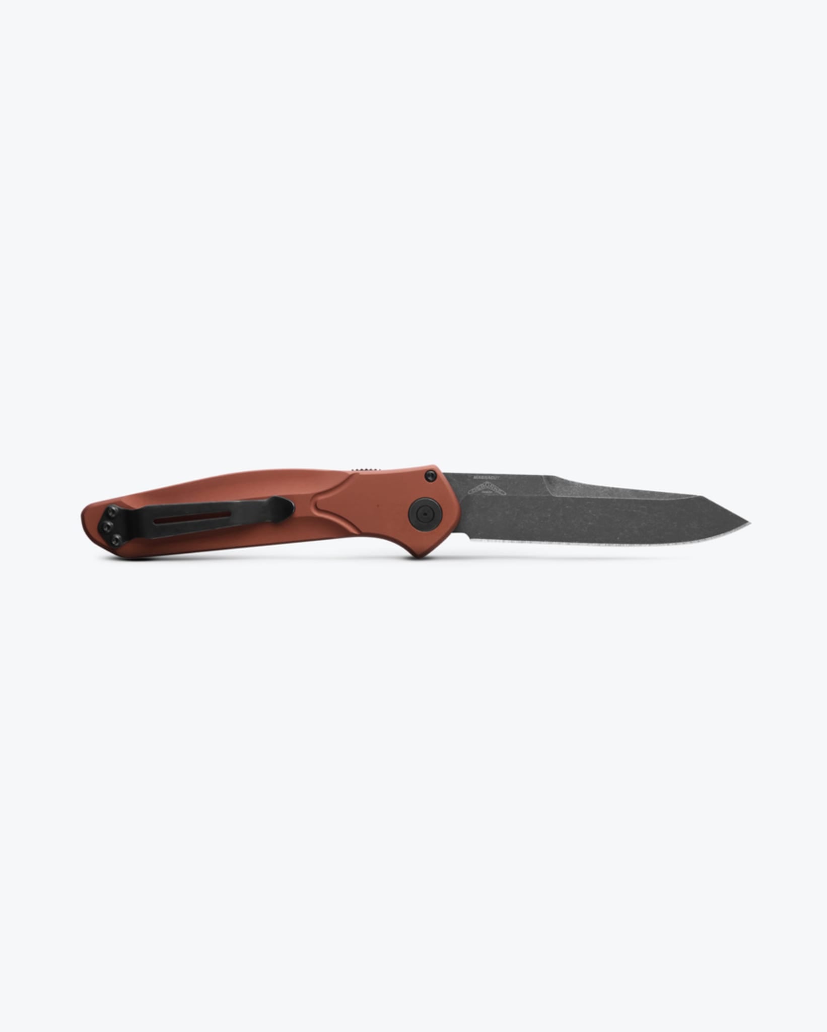 Benchmade Auto Osborne 9400BK-03 blade detail, DLC Battlewash CPM-MagnaCut reverse tanto