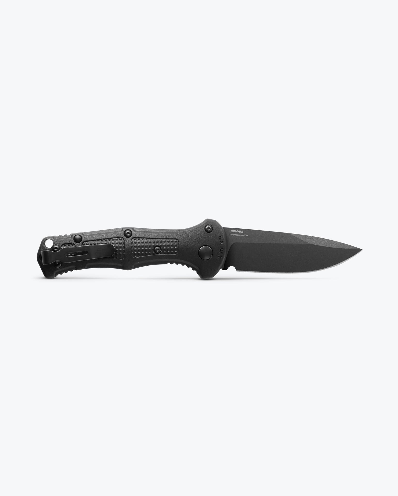 Benchmade Mini Claymore 9570BK blade detail, CPM-D2 drop-point