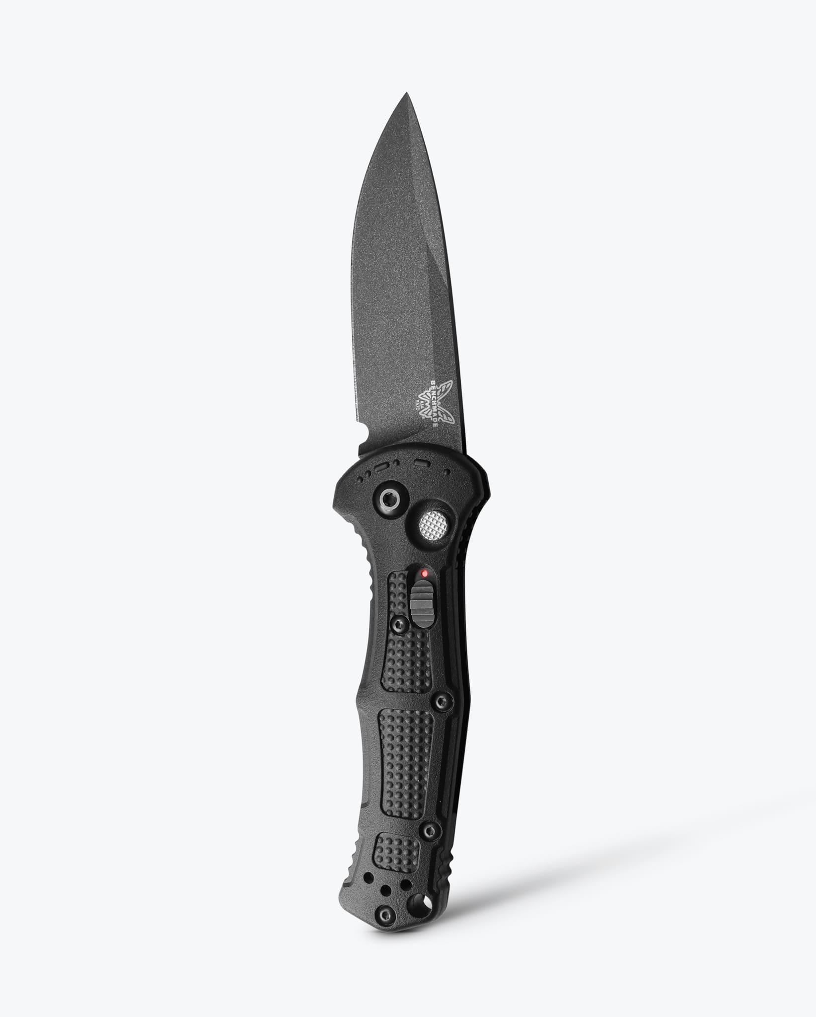 Benchmade Mini Claymore 9570BK front view, 3.00 inch CPM-D2 drop-point automatic knife black Grivory