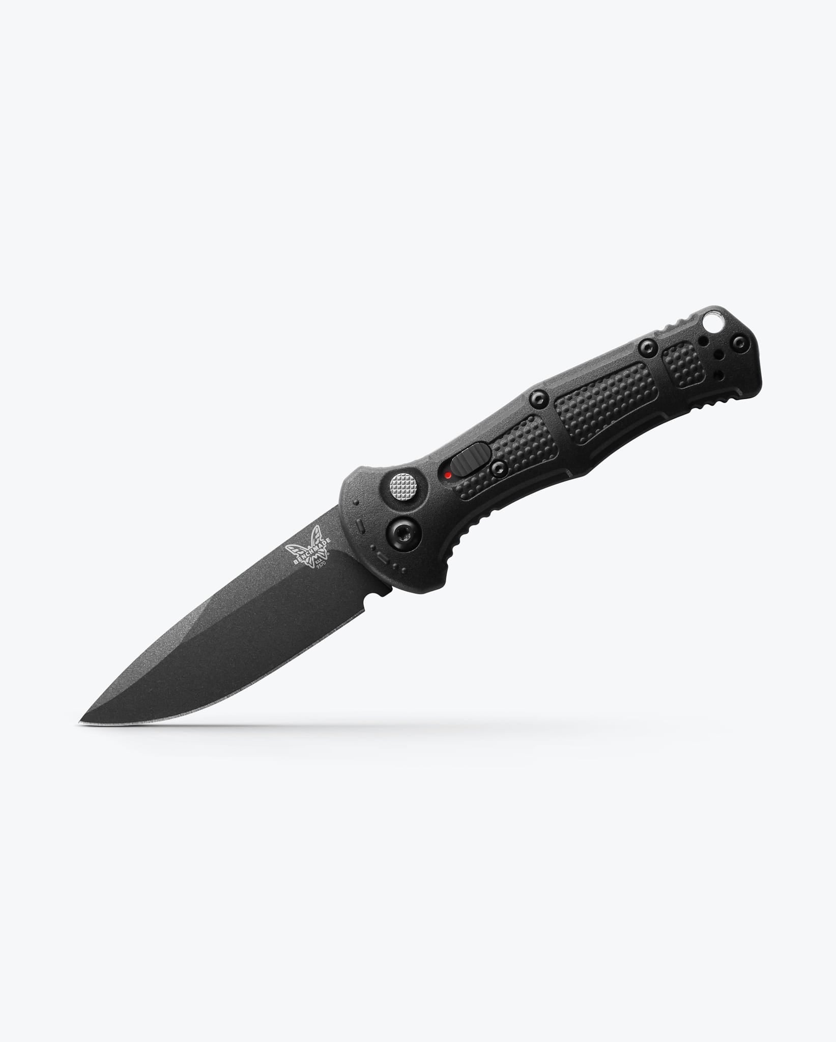 Benchmade Mini Claymore 9570BK open position showing CPM-D2 drop-point blade