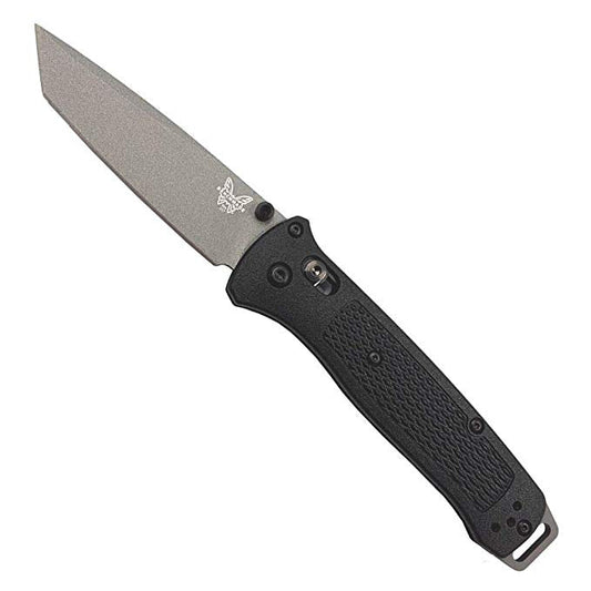 Benchmade 537GY Bailout tanto folding knife open showing 3.38 inch CPM-3V gray Cerakote blade
