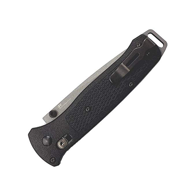 Benchmade 537GY Bailout AXIS lock crossbar and dual thumb stud detail