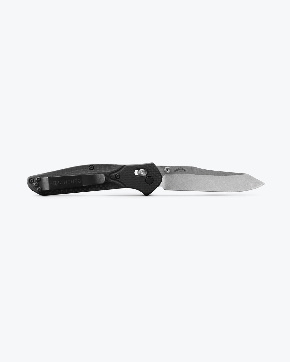 Benchmade 940-1 Osborne BCM-940-1 CPM-S90V blade detail, satin plain edge reverse tanto, manufacturer photo 4