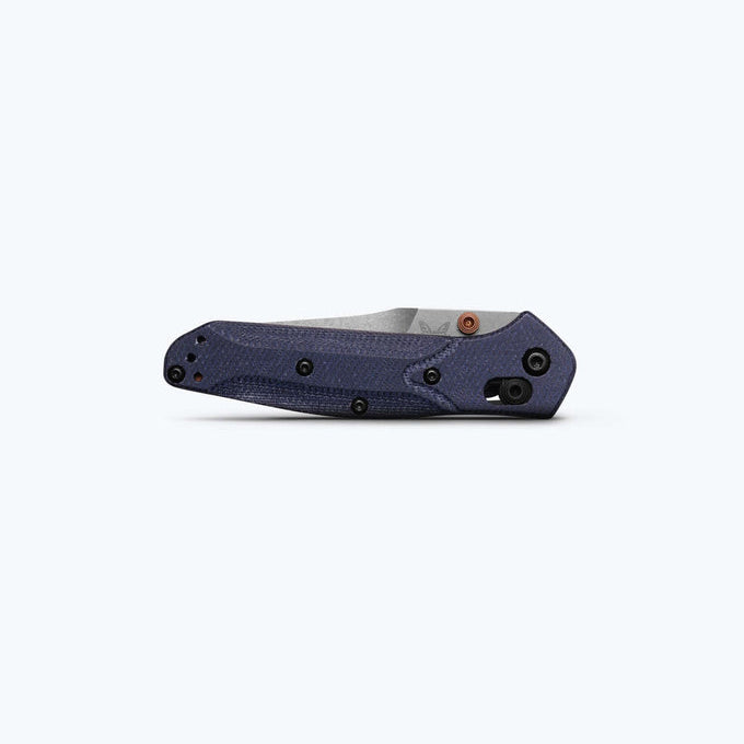 Benchmade Mini Osborne 945-04 – 2.92″ M390 Satin Reverse Tanto Folding Knife, Blue Denim Micarta