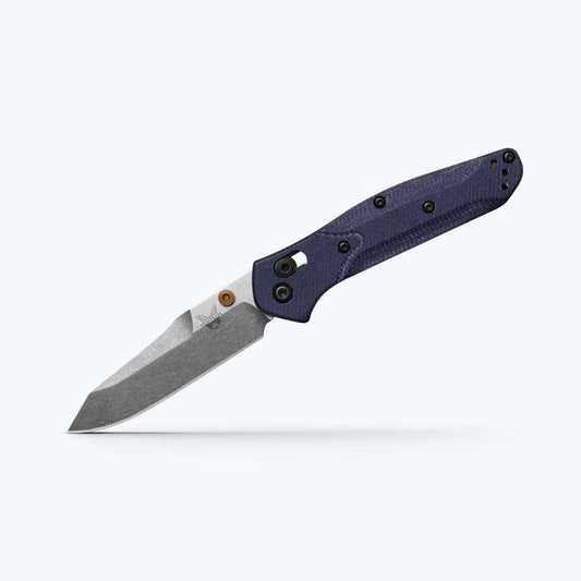 Benchmade Mini Osborne 945-04 – 2.92″ M390 Satin Reverse Tanto Folding Knife, Blue Denim Micarta
