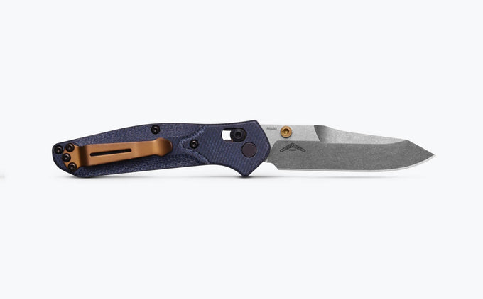 Benchmade Mini Osborne 945-04 – 2.92″ M390 Satin Reverse Tanto Folding Knife, Blue Denim Micarta