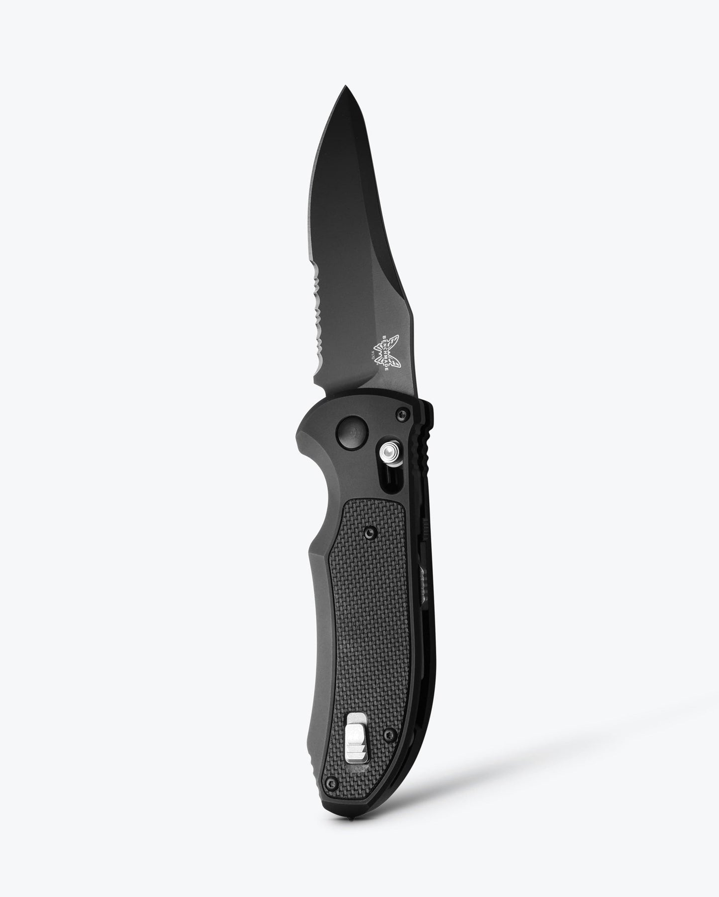 Benchmade Auto Triage 9170SBK front view – 3.48″ N680 sheepsfoot combo AXIS automatic rescue knife