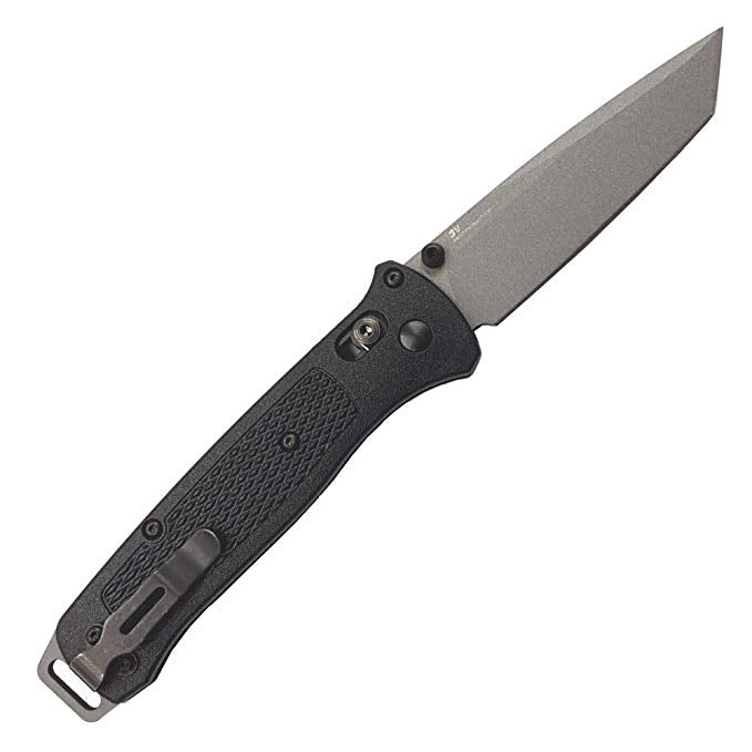 Benchmade 537GY Bailout closed with black Grivory handle and deep-carry pocket clip