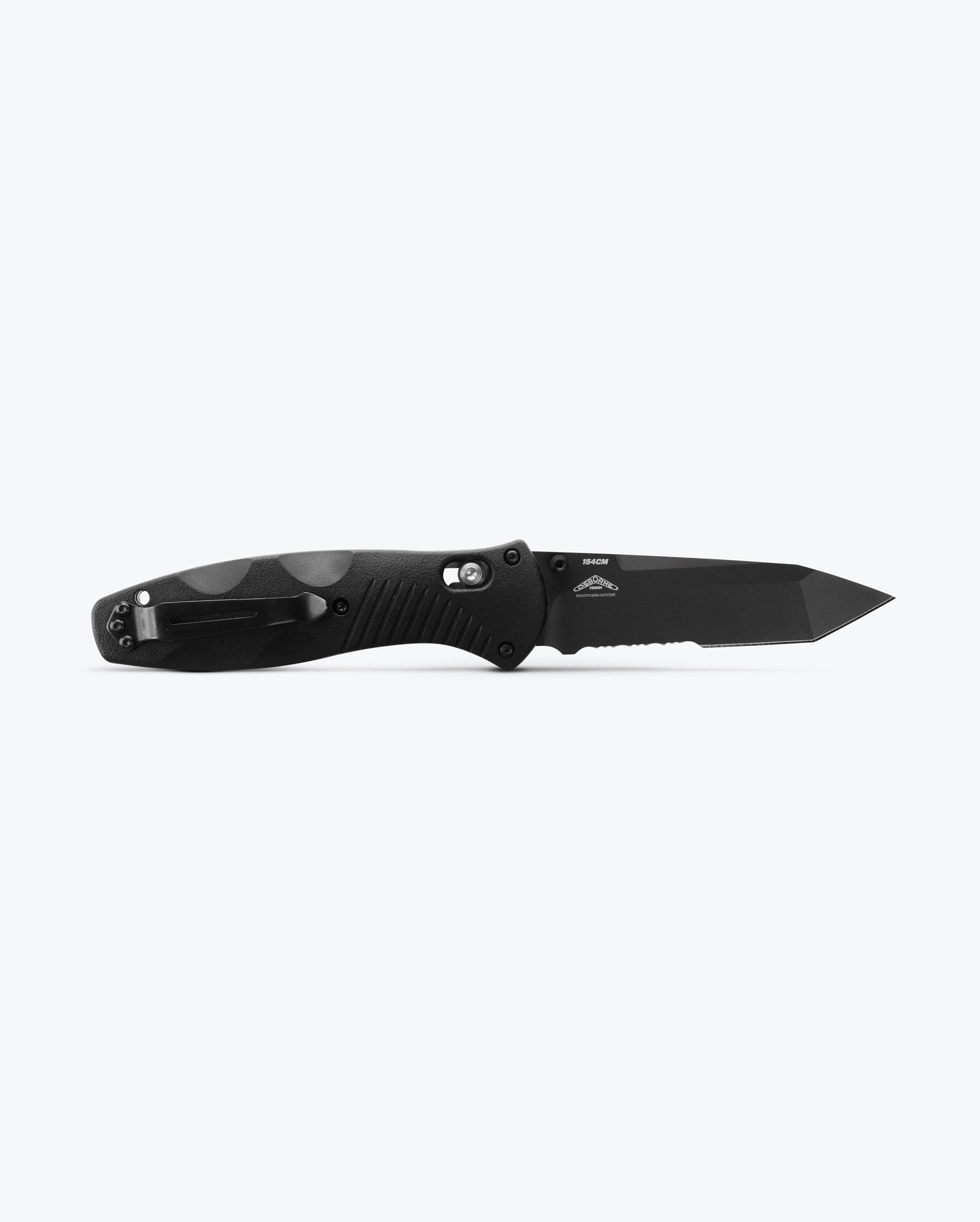 Benchmade Barrage 583SBK blade detail – black 154CM tanto combo edge