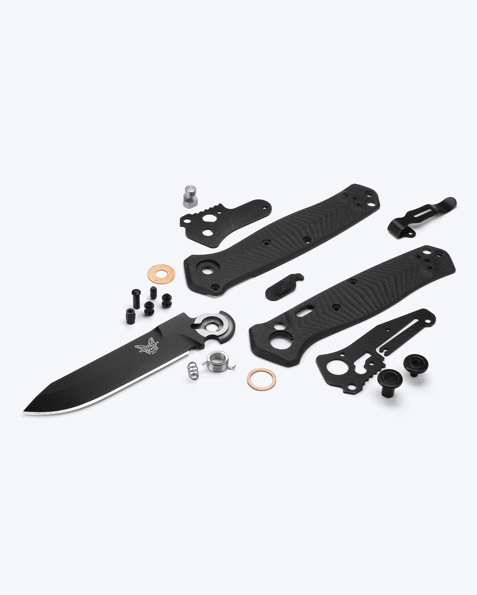 Benchmade Mediator 8551BK exploded parts view – push-button automatic mechanism components