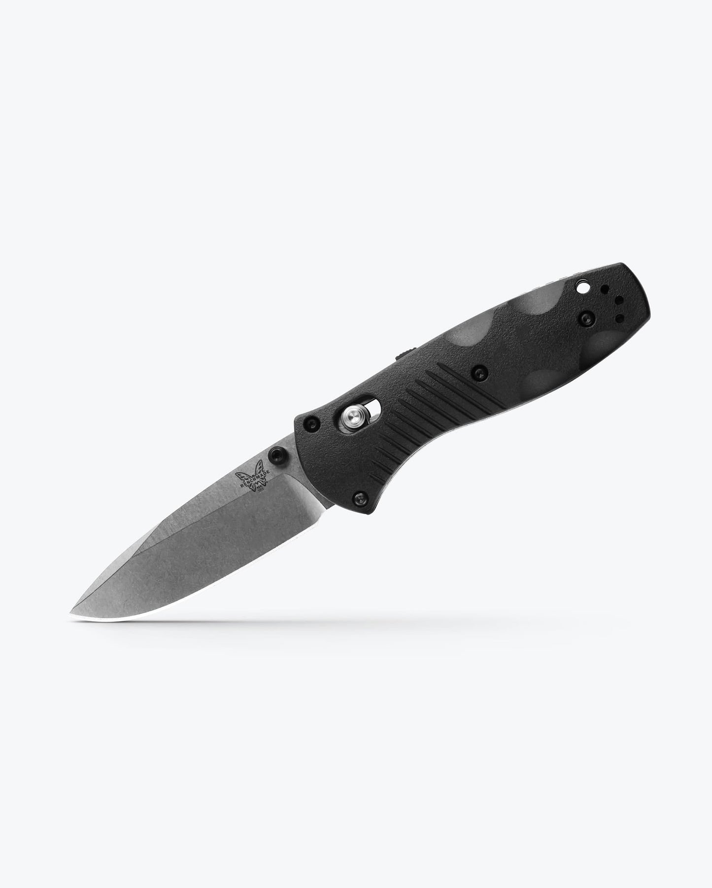 Benchmade Mini Barrage 585 open position showing satin 154CM drop point blade