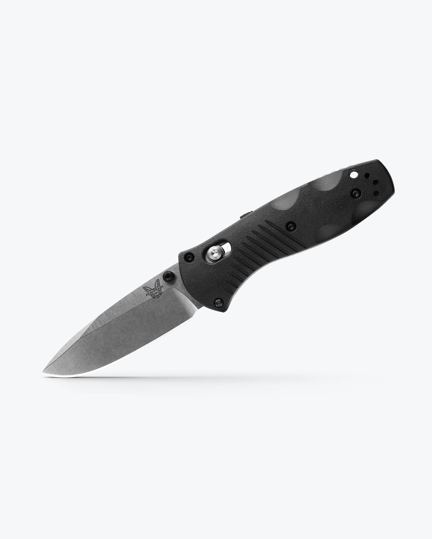 Benchmade Mini Barrage 585 open position showing satin 154CM drop point blade