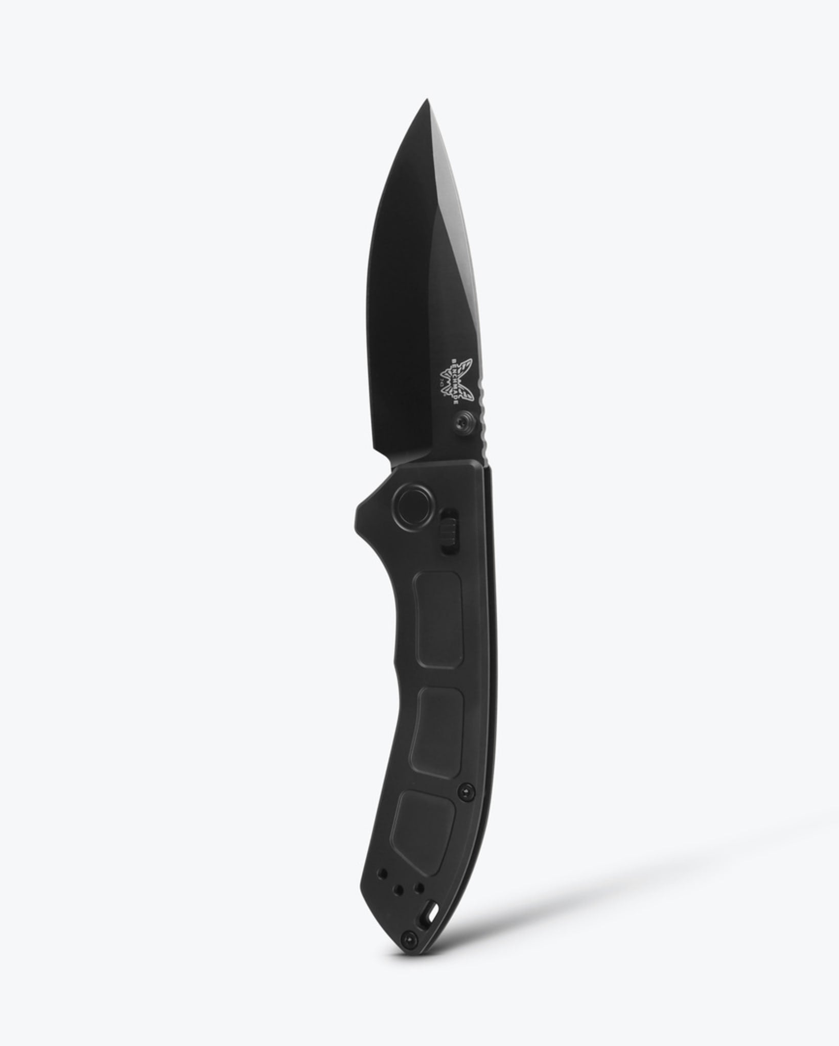 Benchmade Mini Narrows 743BK-01 front view – 2.98″ black DLC CPM-20CV drop-point black titanium folding knife
