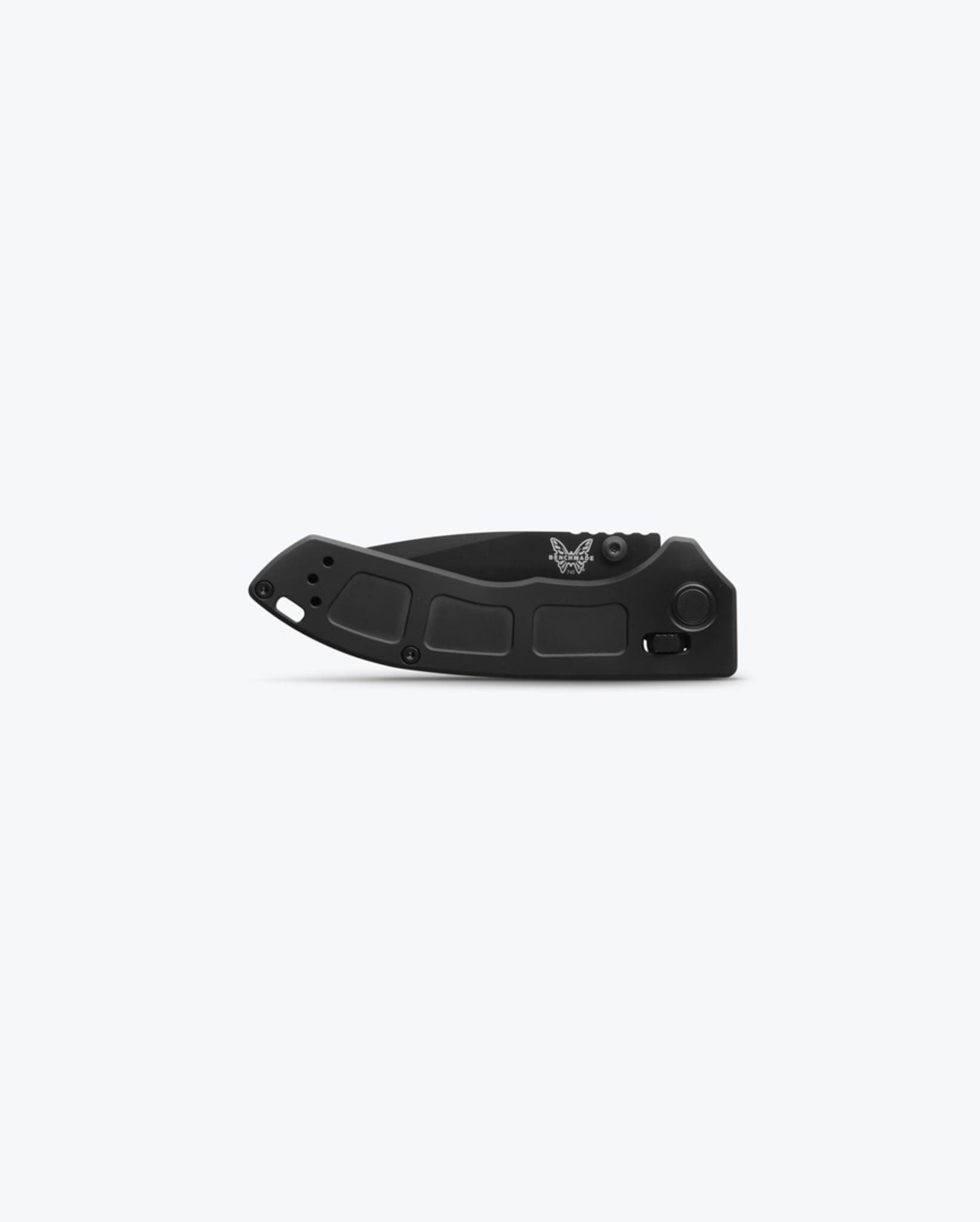 Benchmade Mini Narrows 743BK-01 open position showing black DLC CPM-20CV drop-point blade