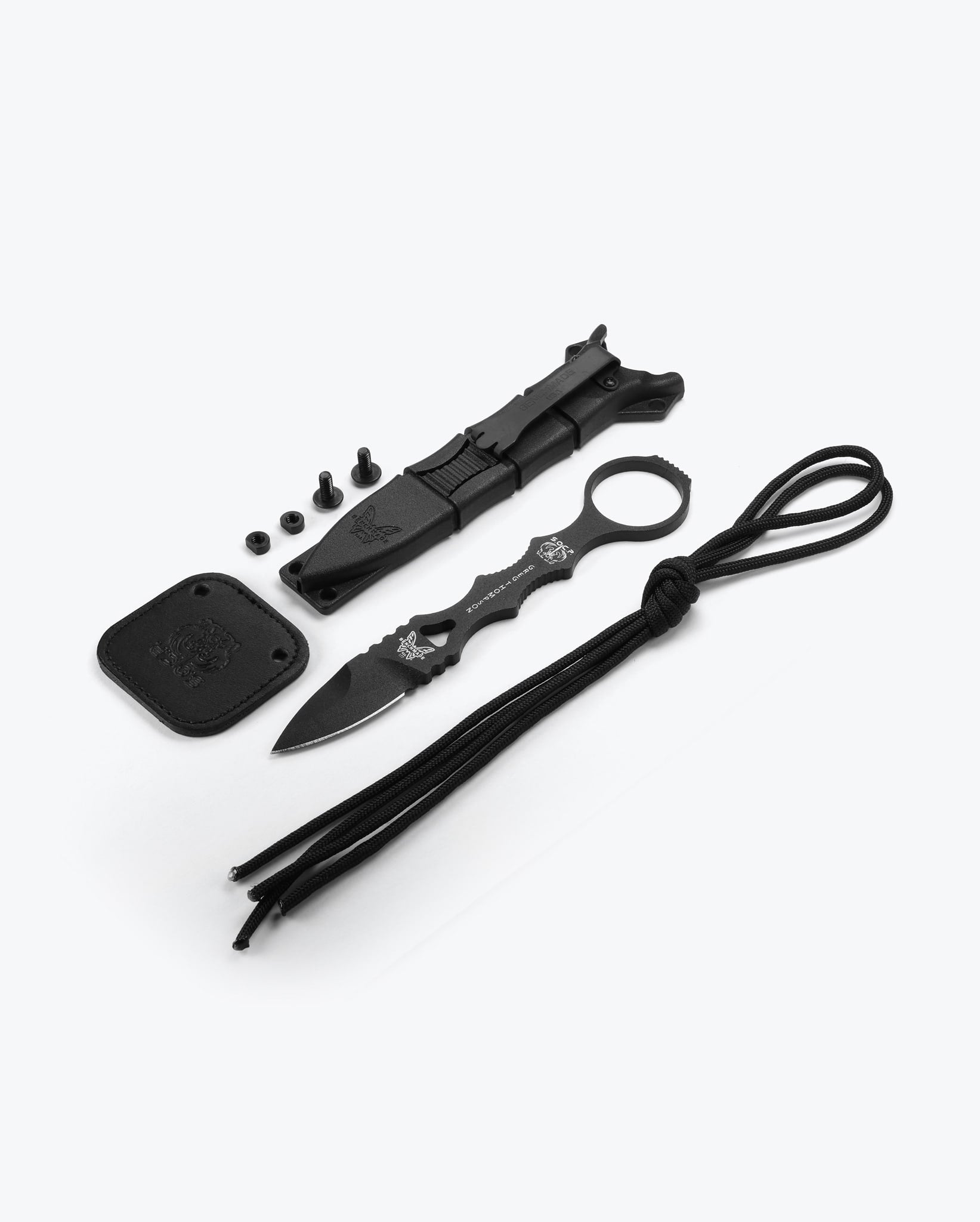 Benchmade Mini SOCP 177BK complete kit exploded view with sheath and accessories