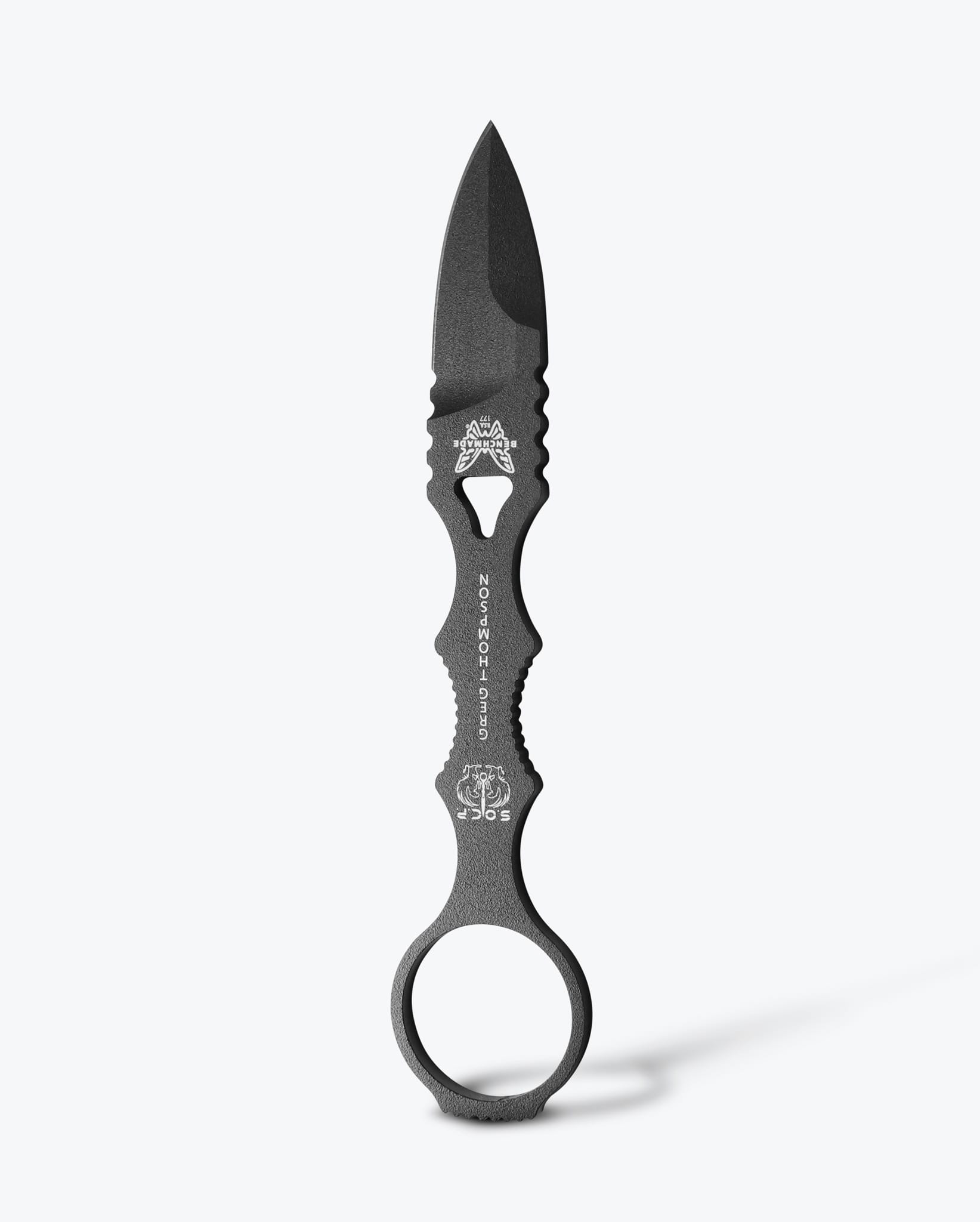 Benchmade Mini SOCP 177BK front view - 2.22" 440C spear point tactical fixed blade knife