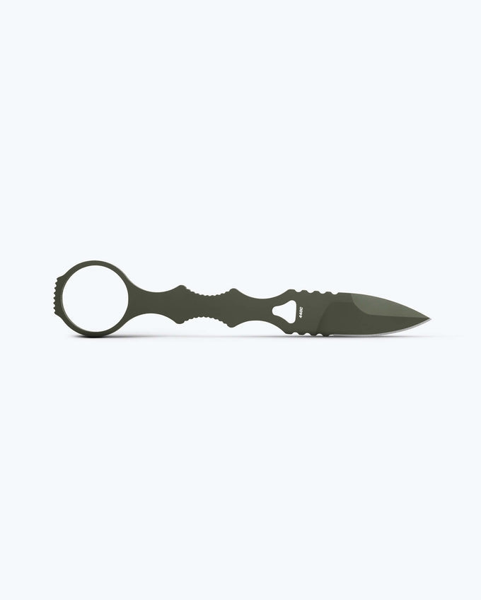 Benchmade Mini SOCP Dagger 177GN blade detail – 440C spear point, OD Green Cerakote