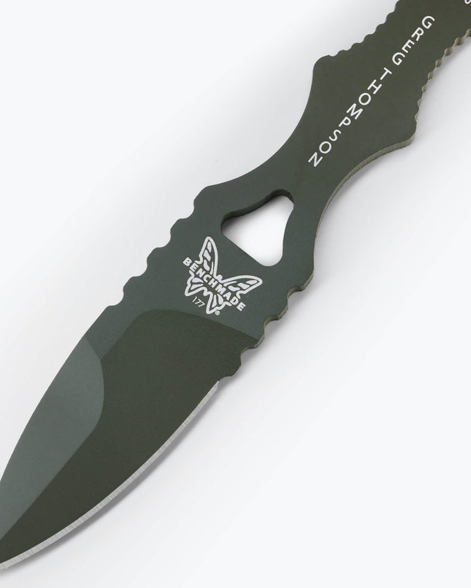 Benchmade Mini SOCP Dagger 177GN OD Green skeletonized handle with finger loop