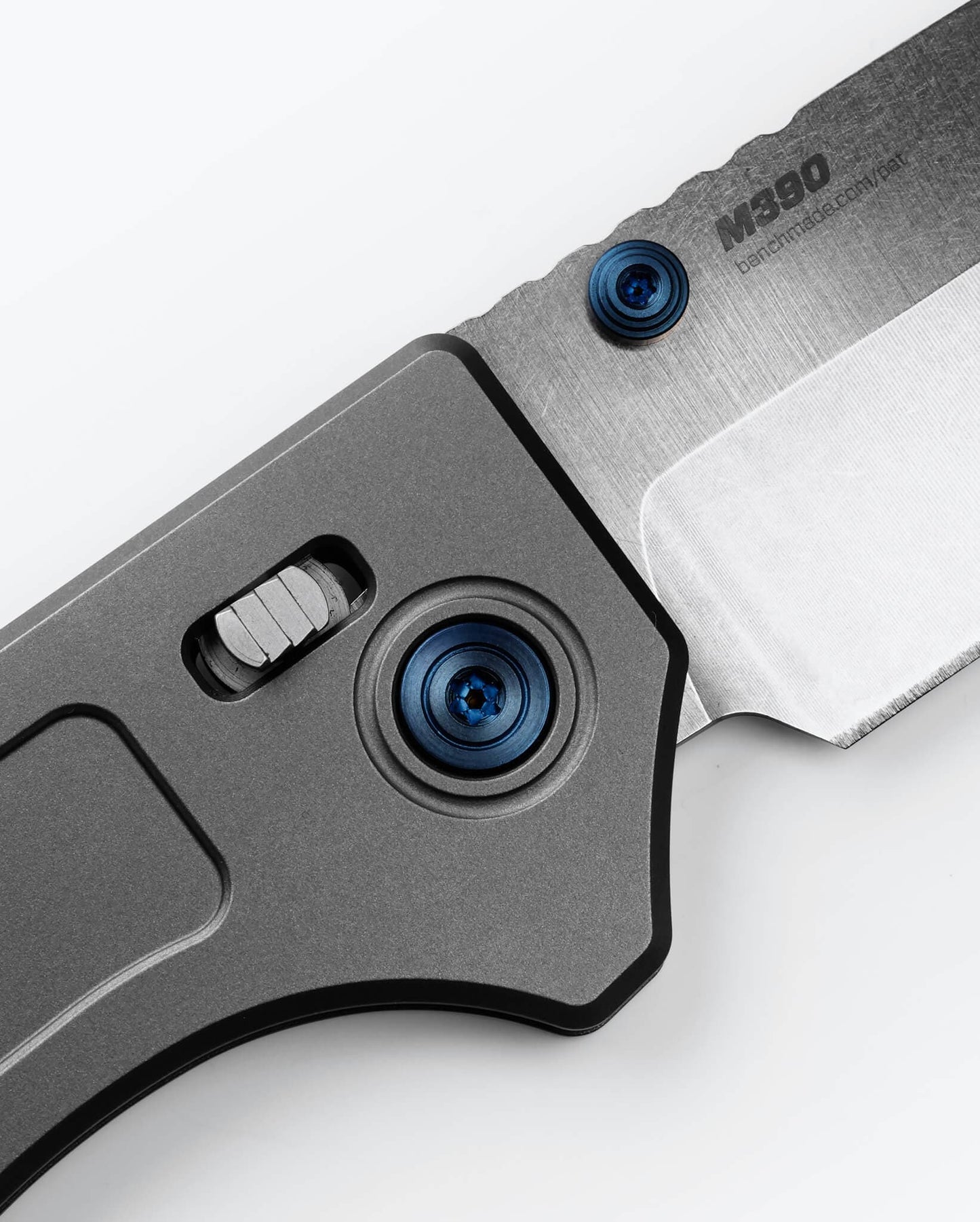 Benchmade Narrows 748 gray titanium handle with blue hardware